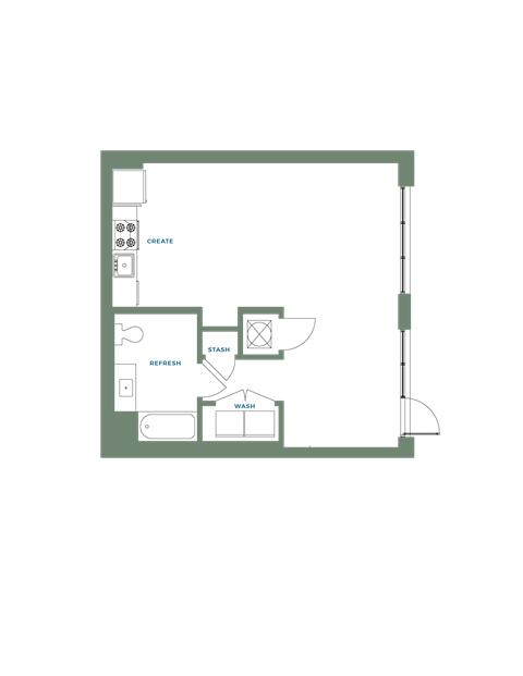 Floor plan for 1 bed, 1 bath, 635 sqft